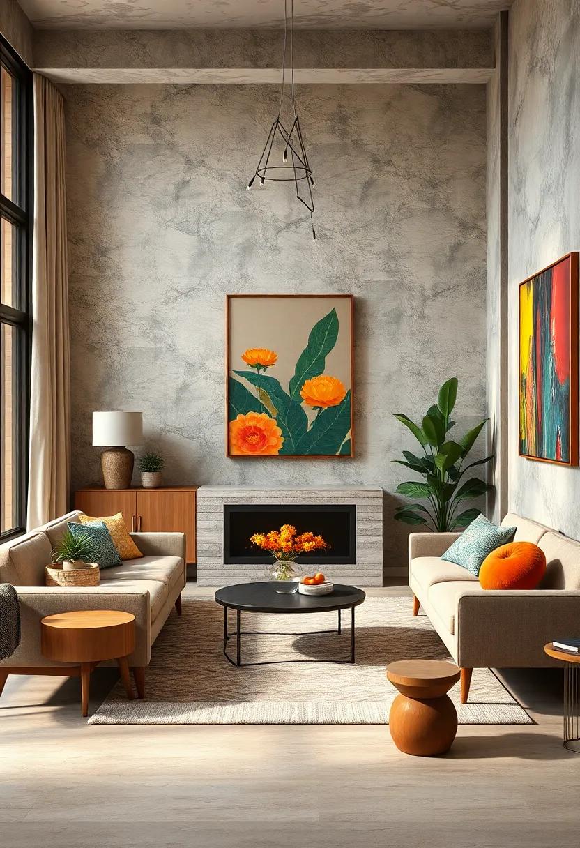 Blending Muted Mid-Century Wallpaper With Jocund Eclectic Paintings To Enrich Wall Spaces