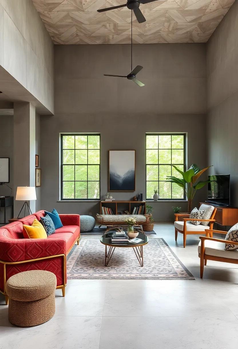 Juxtaposing Sleek Mid-Century Silhouettes Against Playful Bohemian Textiles In Interior Spaces