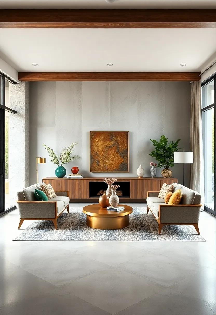 Highlighting Warm Brass Accents From Mid-Century Era Paired With Whimsical Eclectic Sculptures