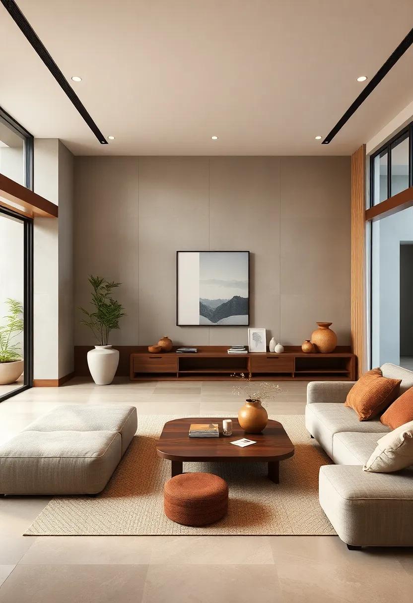 Elegant Bamboo Accents Blending Seamlessly With Warm Neutral Tones In Modern Japanese Living Areas