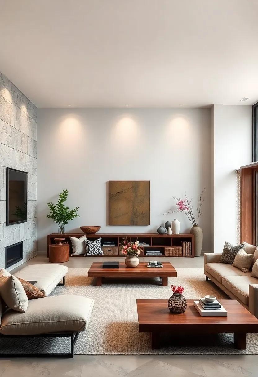 Natural Stone Features Harmonizing With Soft Textures To Create A Grounded And Peaceful Living Room