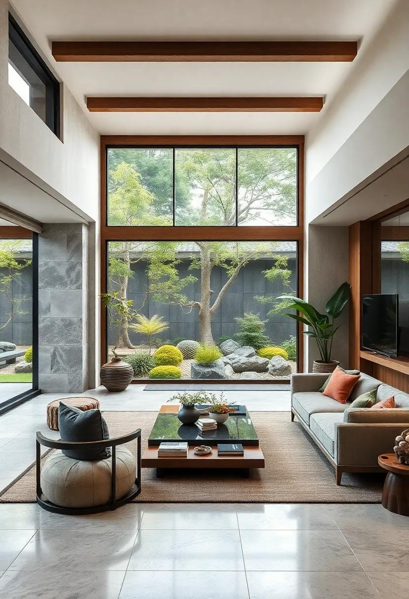 Zen Garden Views Framing The Living Area To Extend Peaceful Atmosphere Beyond Interior Walls