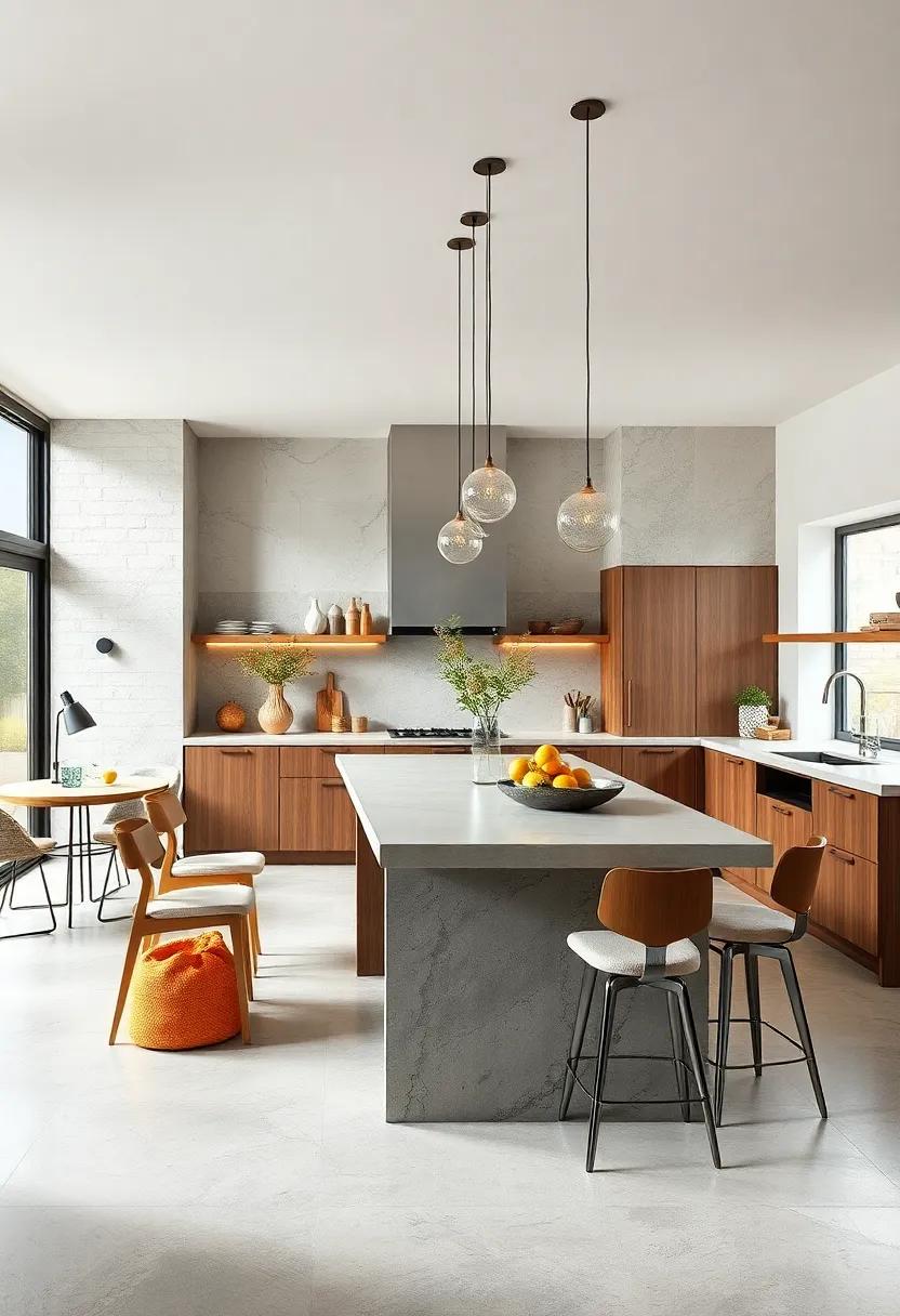 Add a concrete⁢ island‍ to⁢ create a bold⁢ centerpiece ‍that doubles ​as a dining area⁣ and ‌workspace