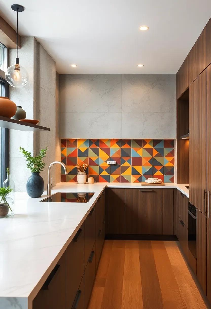 Implement ‍a concrete backsplash with‍ a⁣ colorful pattern to add a ⁤surprising⁢ element of fun and‍ personality