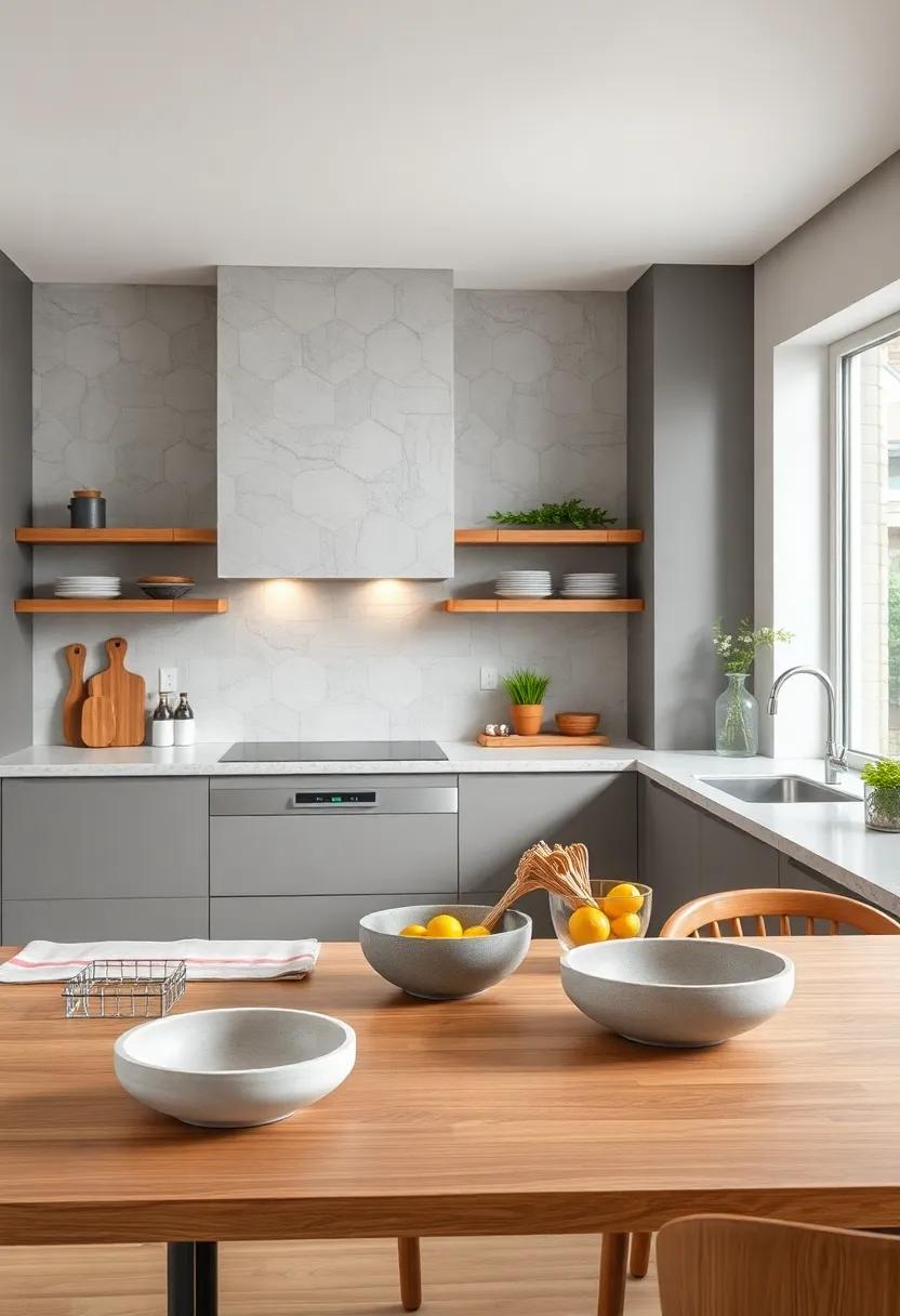 Use concrete mixing bowls or utensil holders to carry⁤ the theme of concrete throughout ⁣your⁣ kitchen accessories