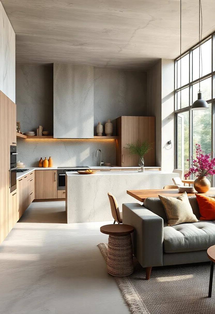 Utilize⁢ concrete in your kitchen staircase, if applicable, for a striking detail that connects levels