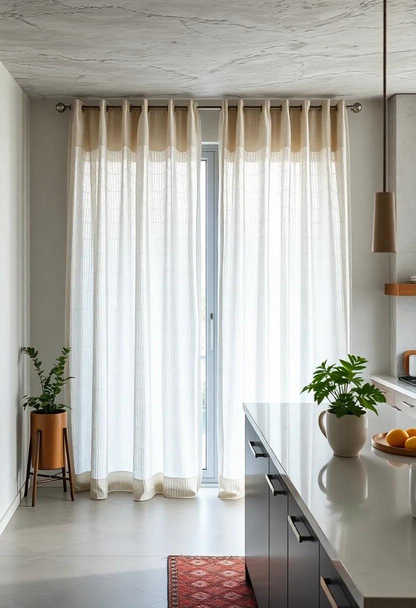 Curtains with Metallic Accents Introducing a Touch of Glamour and Shine in Modern Culinary Spaces