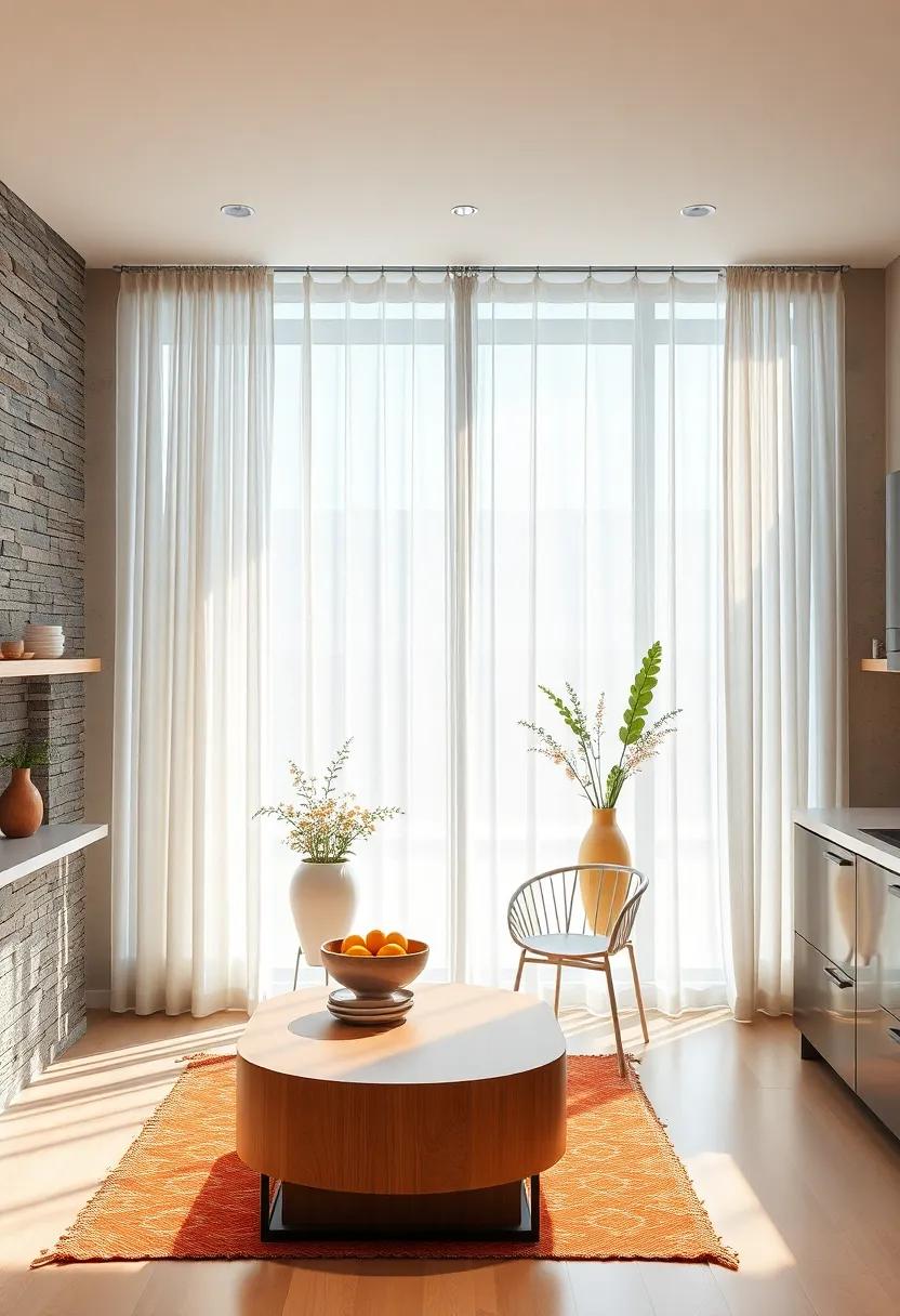 Innovative Smart Curtains Featuring Automated Controls for Light and Privacy in Stylish Kitchens