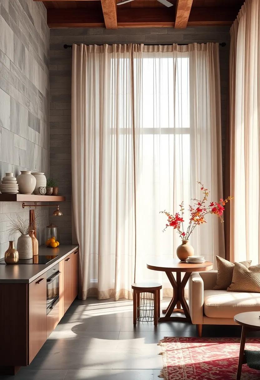 Translucent Fabrics Filtering Sunlight Gracefully While Preserving Kitchen Privacy