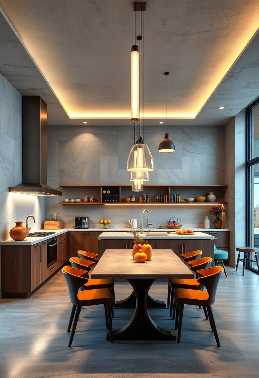 The Clean Lines And Efficiency Of Linear LED Pendants Over Dining Areas