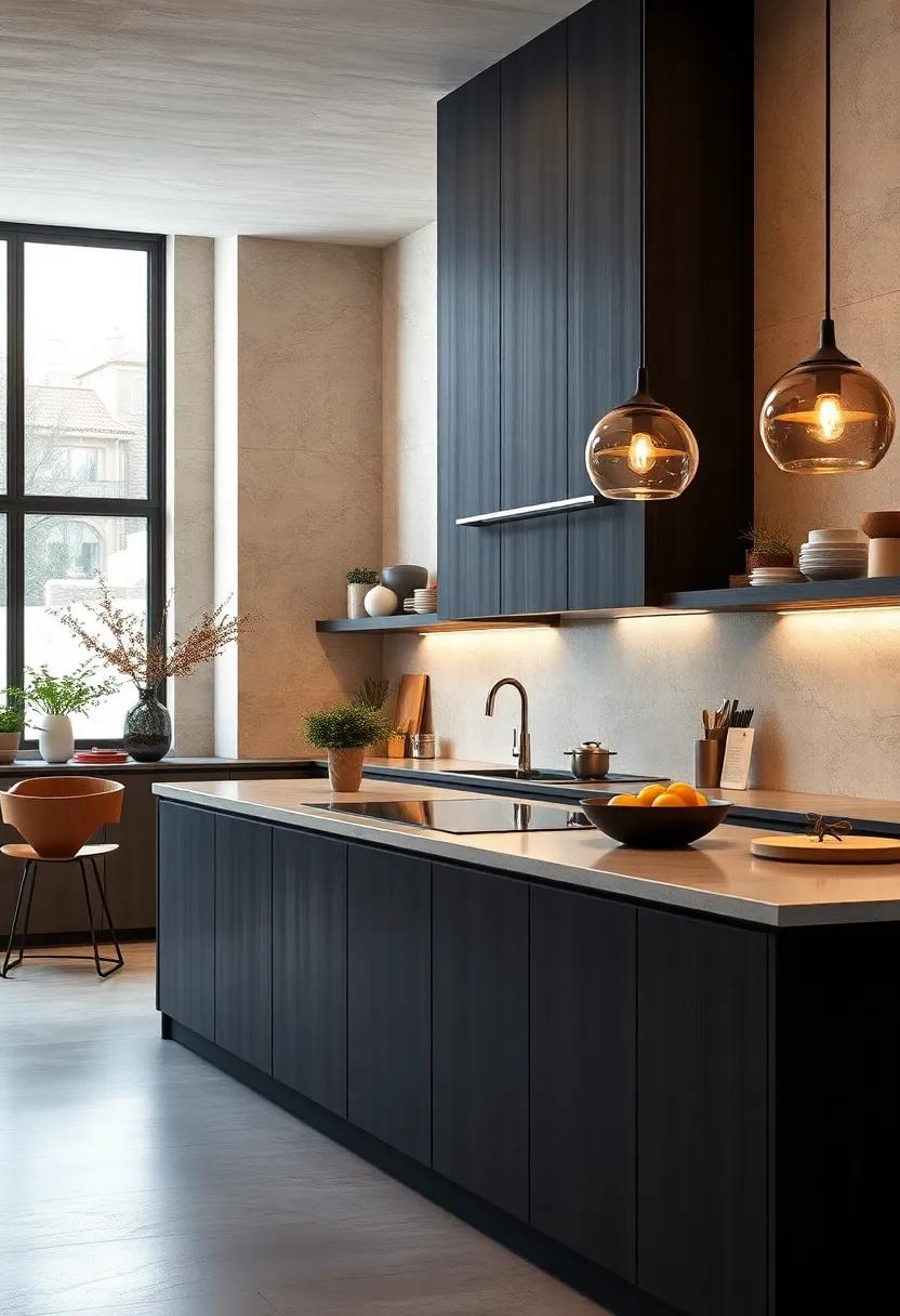 The Dramatic Contrast Of Dark Cabinets Paired With Bright Kitchen Illumination