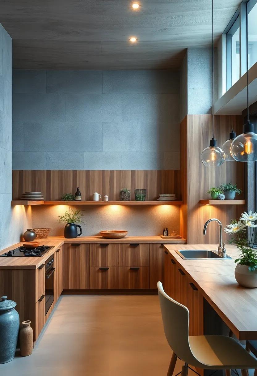 Warm Wood Tones Enhanced By Coordinated Lighting Creating Organic Kitchen Vibes