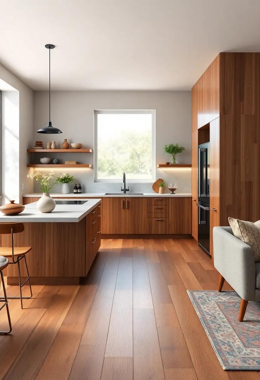 Creating Depth and Warmth by Pairing Warm Wood Flooring with Cool Neutral Walls