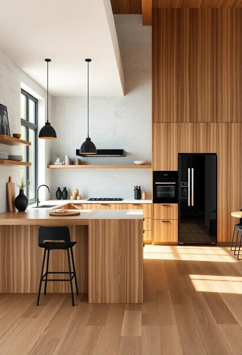 Grain-Focused Wood Surfaces Paired with Monochrome Decor for Elegance and Simplicity