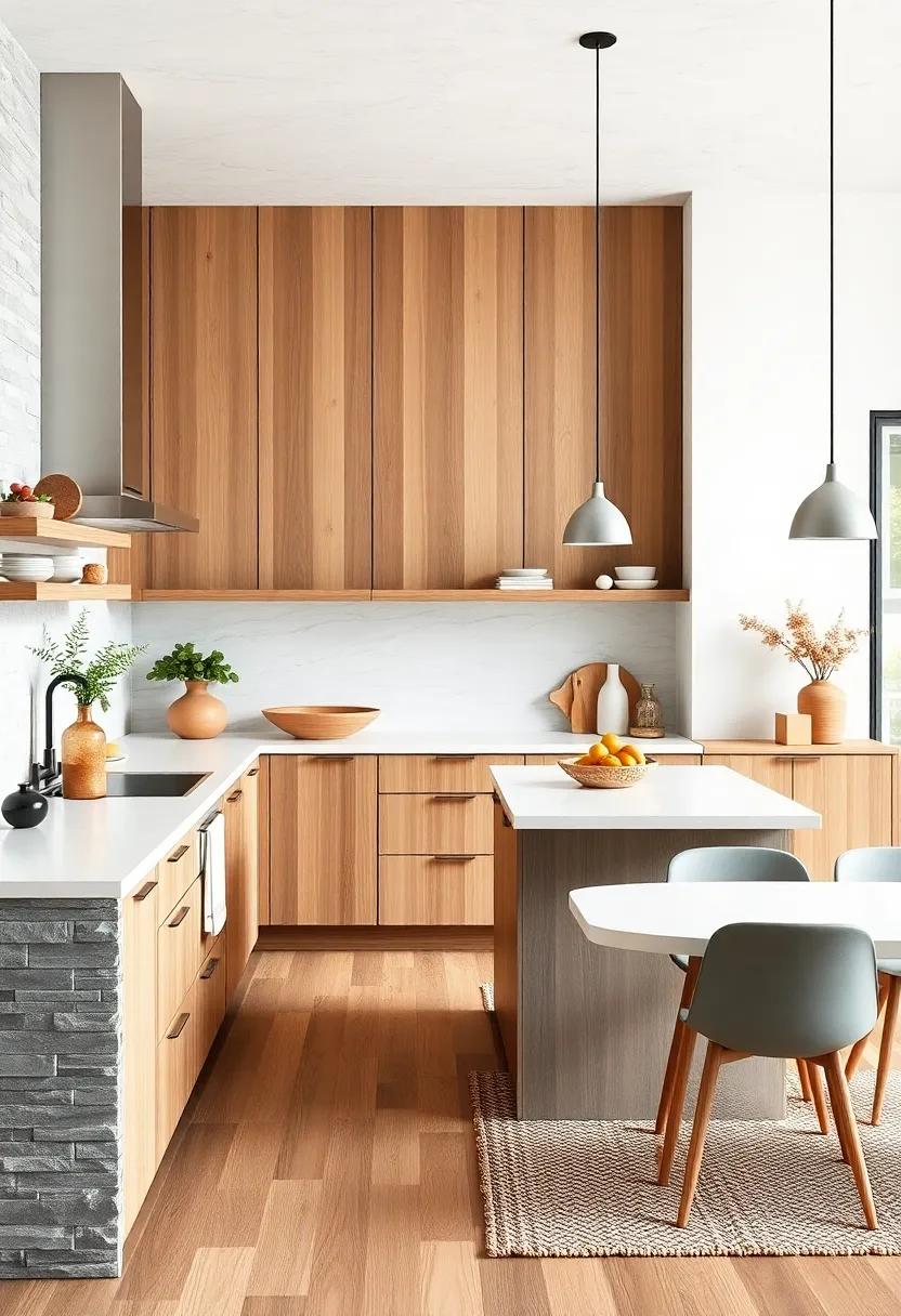 Harmonizing Natural Wood Tones with Minimalist White Countertops for Modern Sophistication
