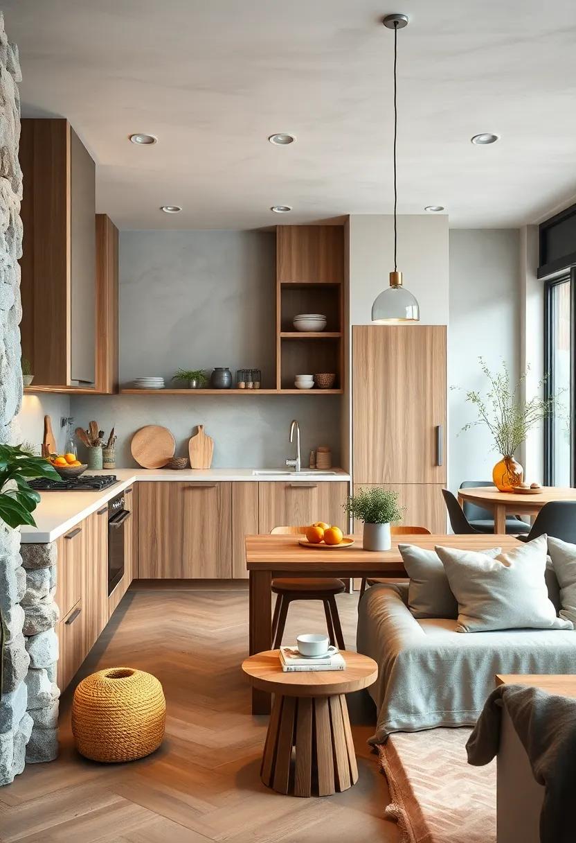 Natural Wood Accents Complemented by Soft Linen Fabrics for a Cozy Kitchen Environment