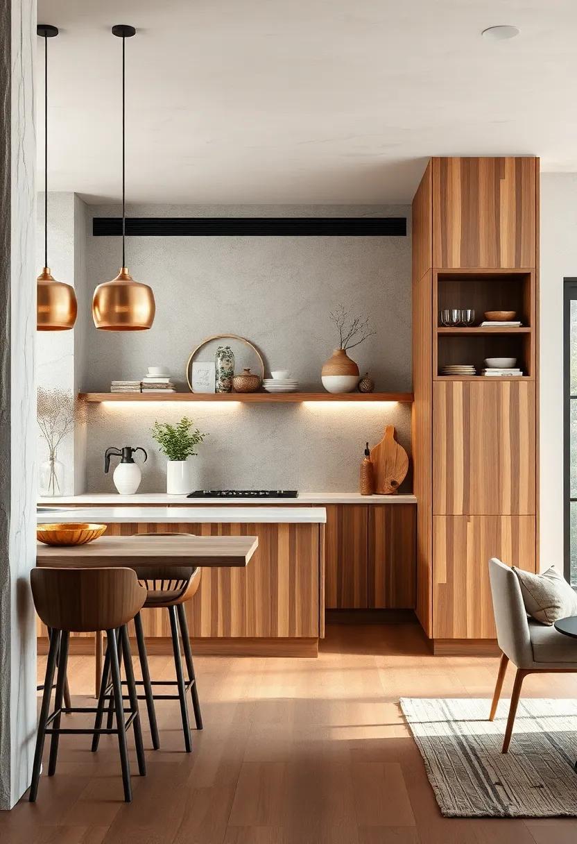 Organic Wood Details Paired with Subtle Metallic Accents for a Refined Kitchen Experience