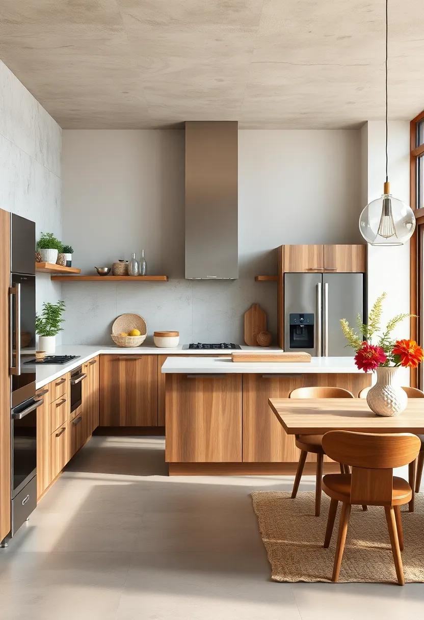 Showcasing Handcrafted Wooden Elements Amidst Stainless Steel Appliances and Matte Finishes