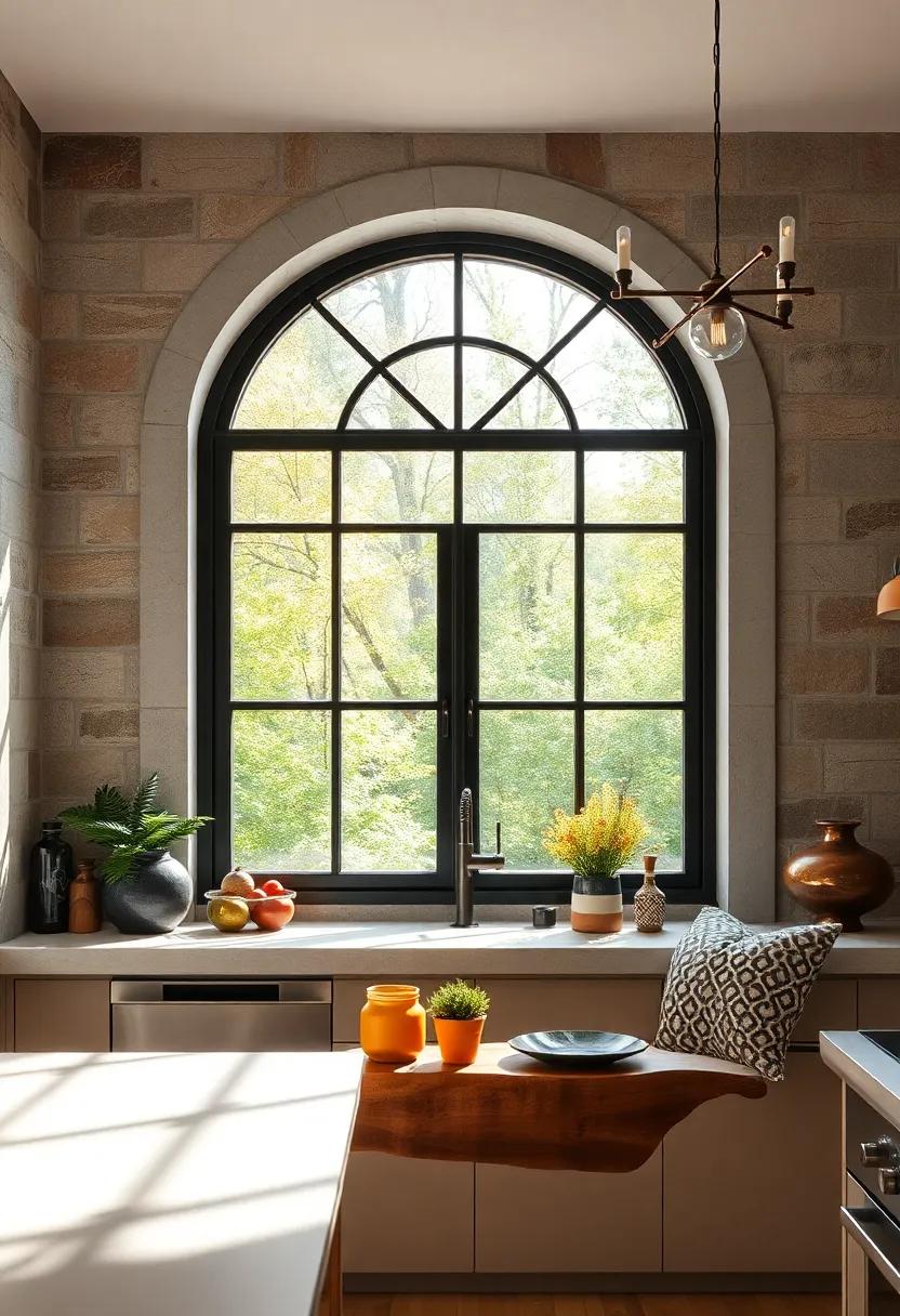 Blending Vintage Charm and Modern Elegance with Arched Kitchen Window Designs Highlighting Nature