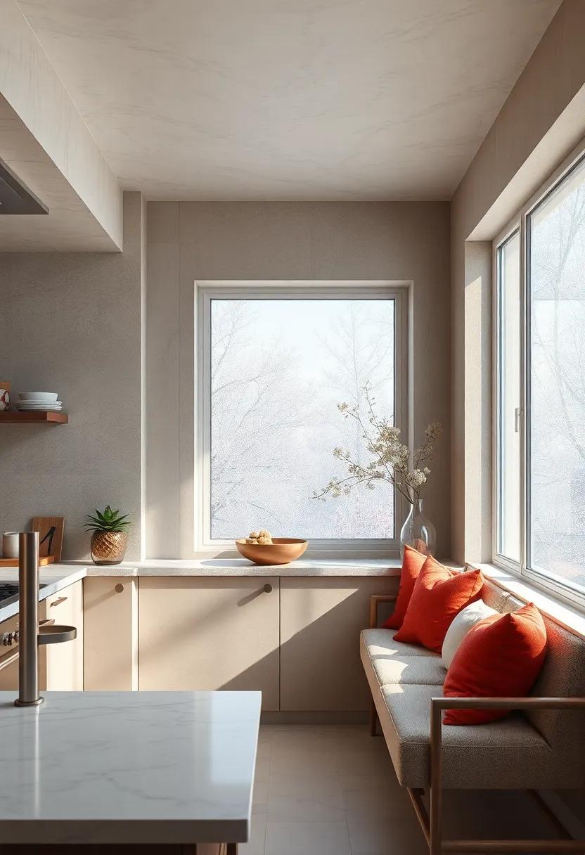 Fostering a Serene Ambiance with Softly Diffused Light from Frosted Glass Kitchen Windows