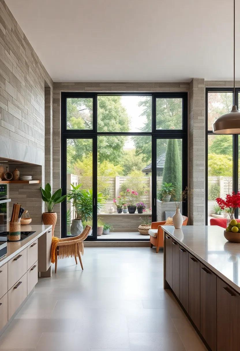 Reflecting the Vibrancy of Garden Views with Floor-to-Ceiling Kitchen Windows Embracing Natural Elements
