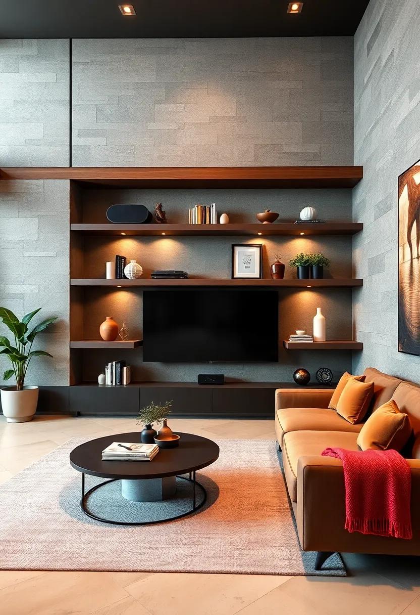 Floating Shelves Hosting Customizable Modular Speakers and Smart Home Controls Blending Technology With Style