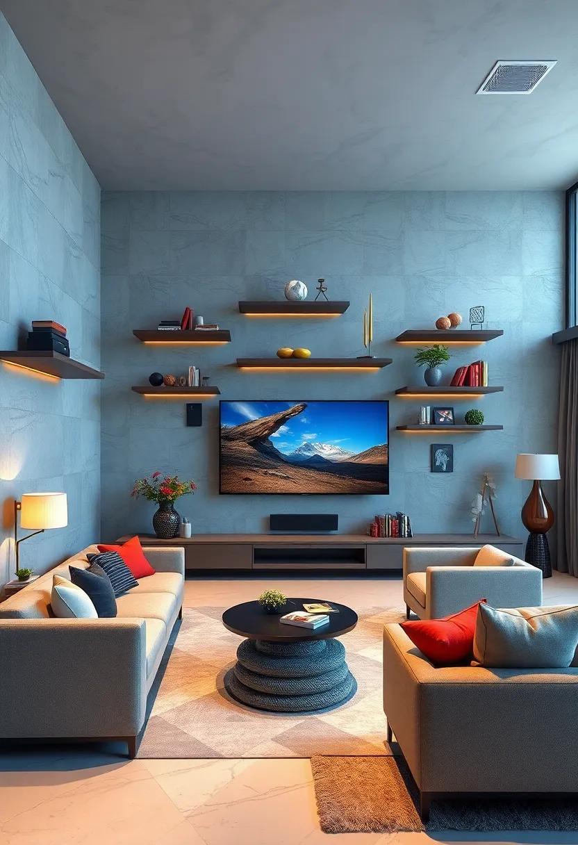 Artistic Arrangements of Floating Shelves Sculpting a Harmonious Balance Between Technology and Modern Luxury Design