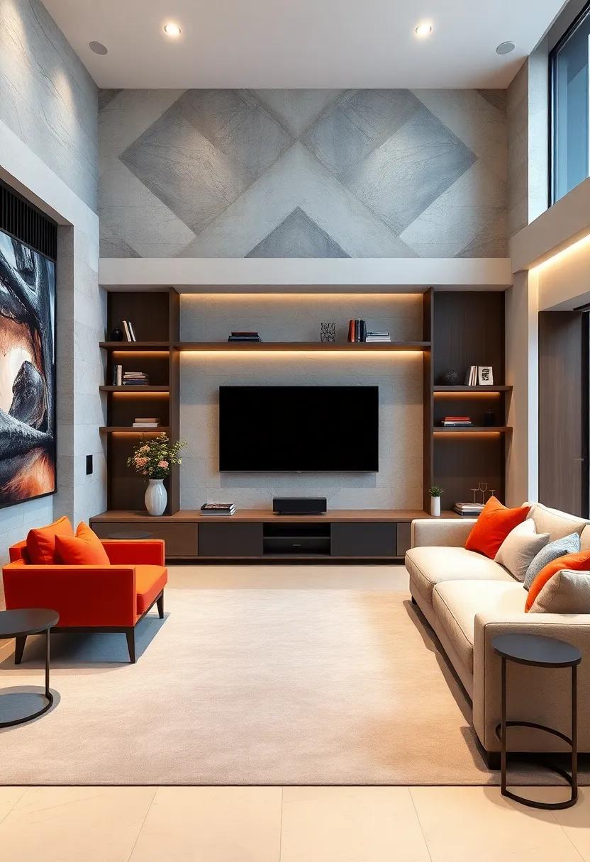 Floating Shelves With Integrated Hidden Cable Management System in a Contemporary Modern Entertainment Space