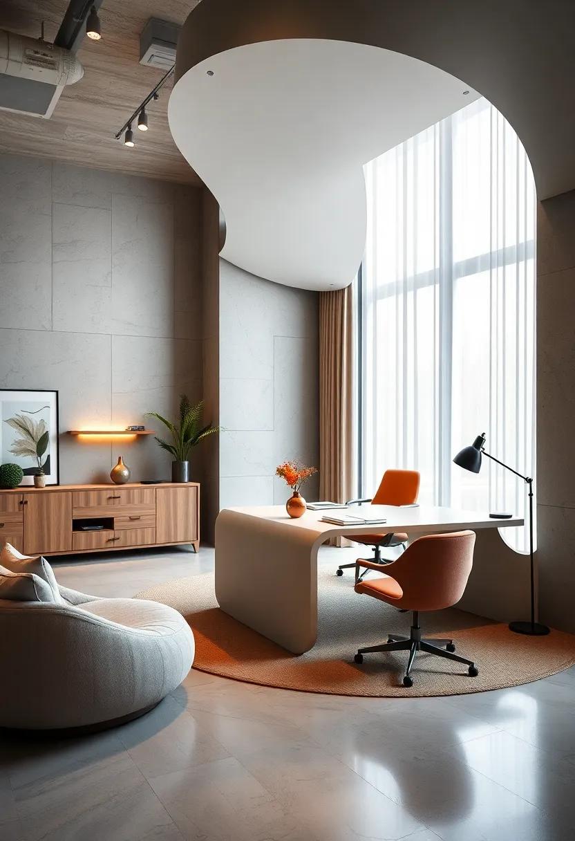 Soft Curves and Rounded Edges in Desk Designs Offering Soothing Visual Flow and Modern Luxury