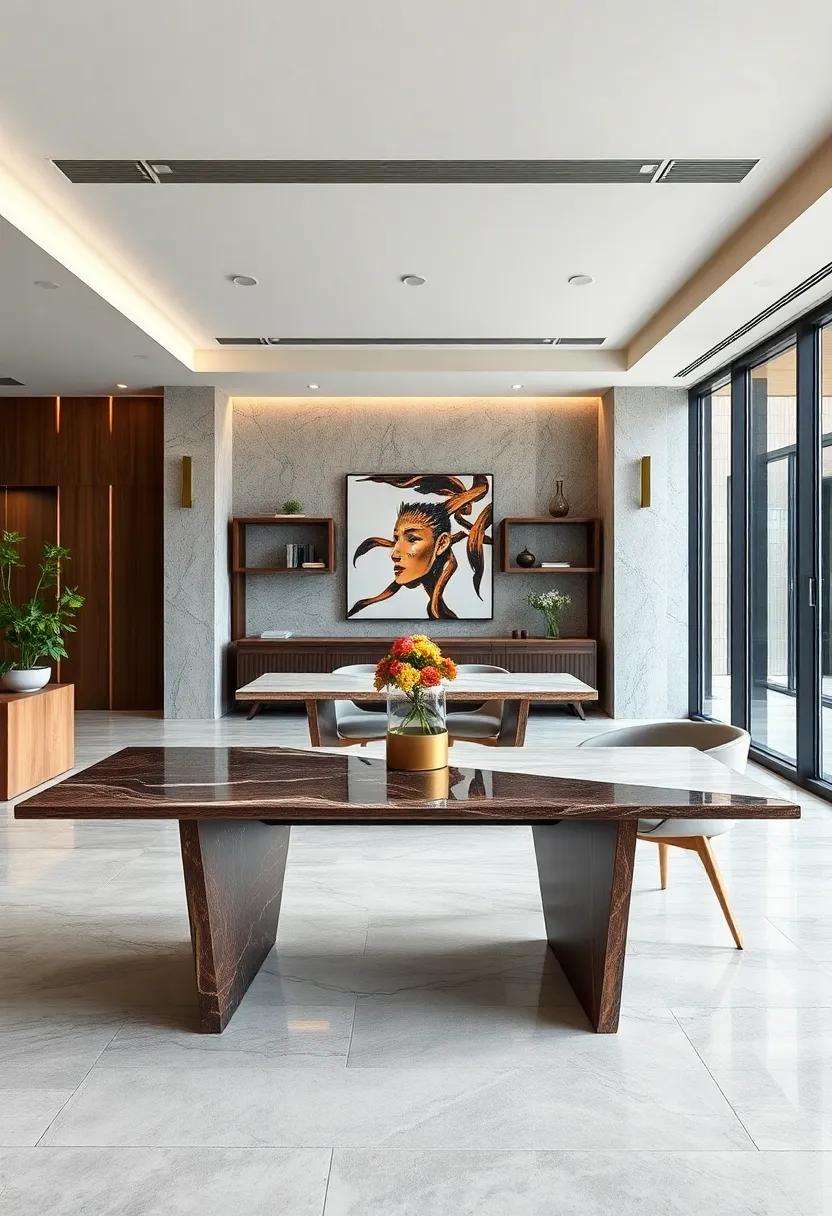 Contrasting Materials Paired with Geometric Precision Create Stunning Tables for Modern Workspace Interiors