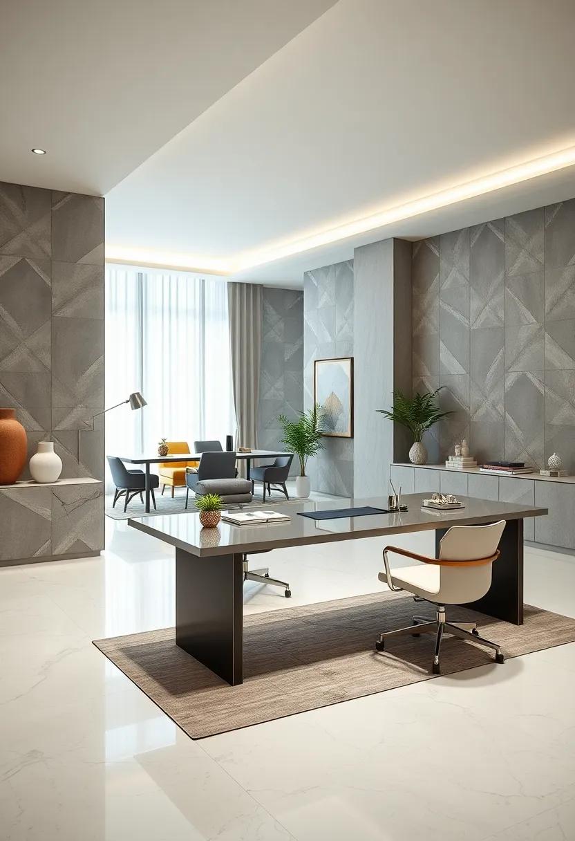 Monochromatic Palette and Metallic Accents Elevate the Sophistication of Contemporary Office Desks