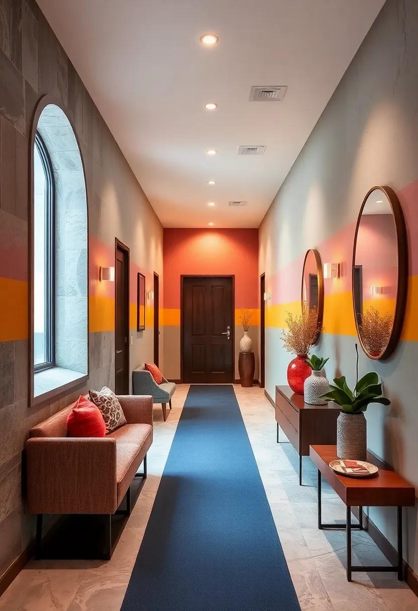 Exploring Bold Color Stripes Running Lengthwise to Enhance the Illusion of Space in Hallways