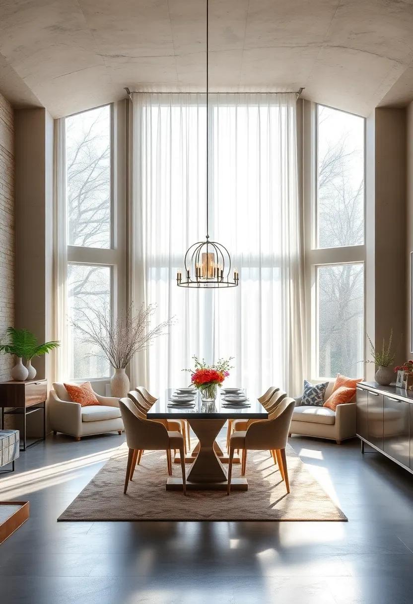 Maximizing Sunlight Through Expansive Windows and Sheer Drapery to Illuminate Dining Spaces with Gentle Warmth