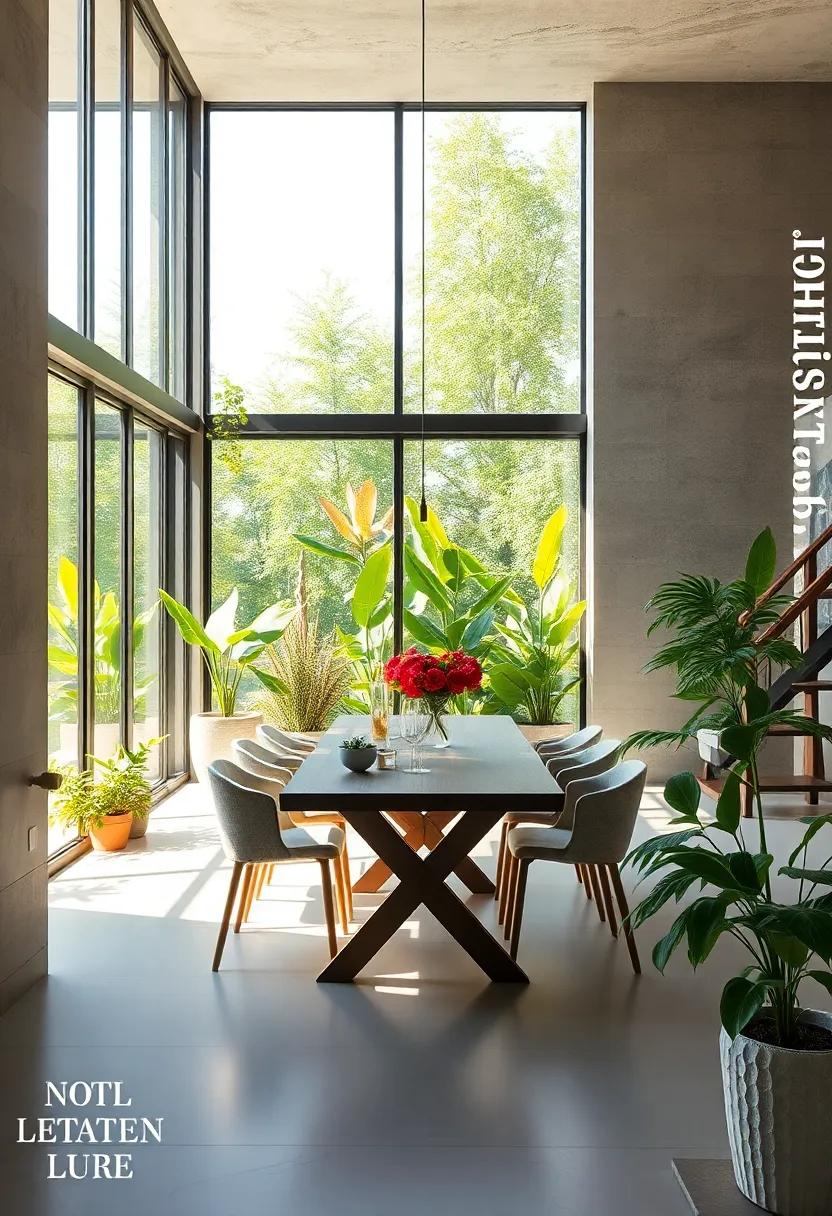 Vibrant Greenery Bathed in Sunshine Bringing Fresh Life and Color to Dining Areas with Floor-to-Ceiling Glass