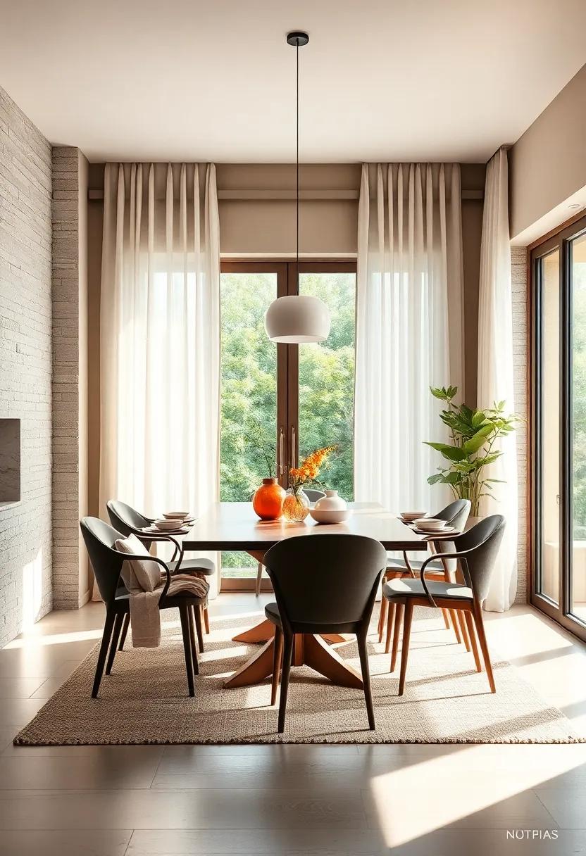 Sunlit Corners Adorned with Light, Flowing Curtains and Simple Scandinavian Decor for Serene Dining Moments