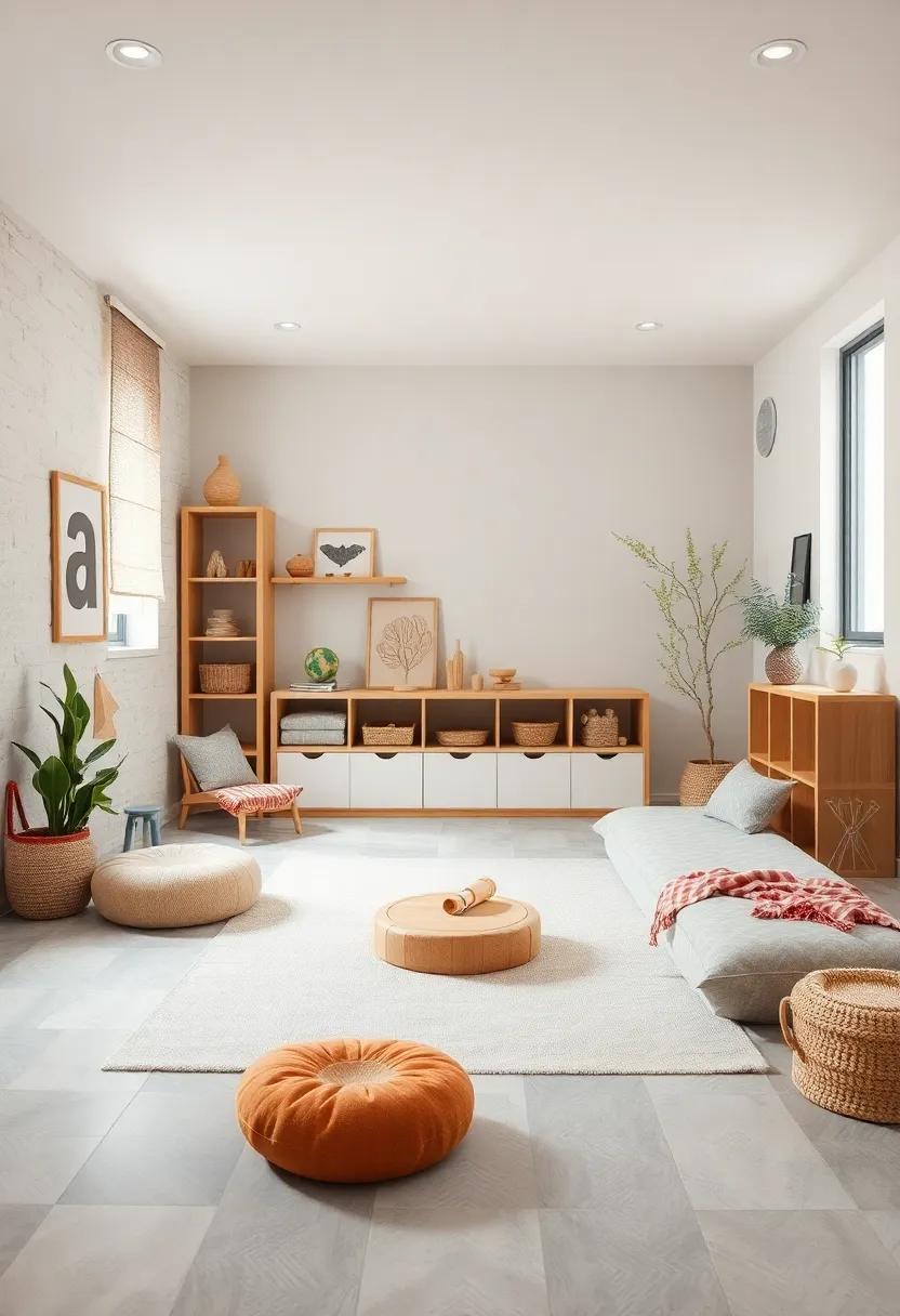 Comfortable Low Seating Area With Natural Textiles Ready For Mindful Play And Exploration