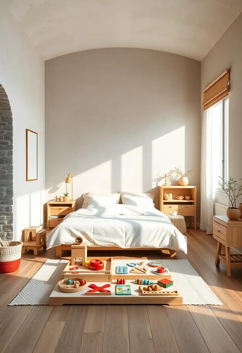 Balanced Display Of Montessori Tools On Clean Wooden Surfaces With Soft Shadows And Muted Tones