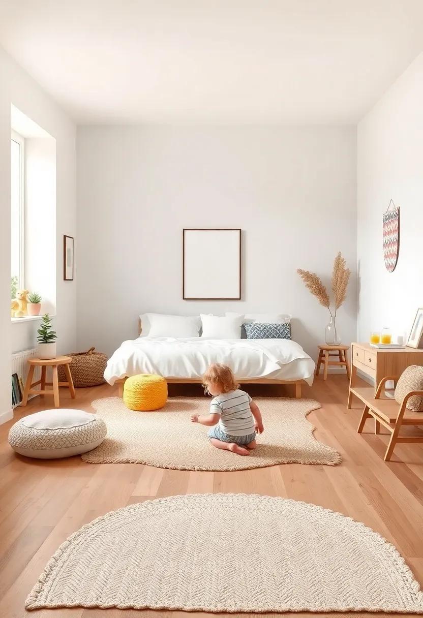 Soft Smooth Natural Wood Flooring Complemented By Subtle Texture Rugs Inviting Toddler Movement And Learning