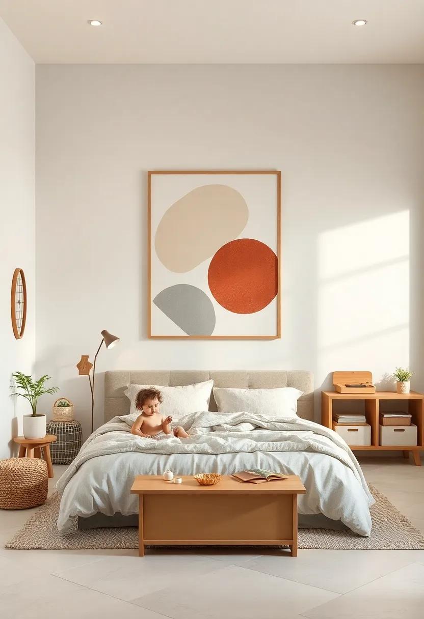 Neutral Wall Art Featuring Abstract Shapes And Soft Hues Harmonizing With A Montessori Learning Environment