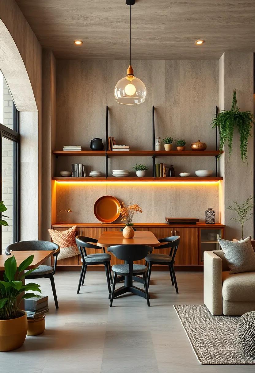 Open Shelving Designs Featuring Warm Wood Tones and Natural Textures for a Cozy Dining Atmosphere