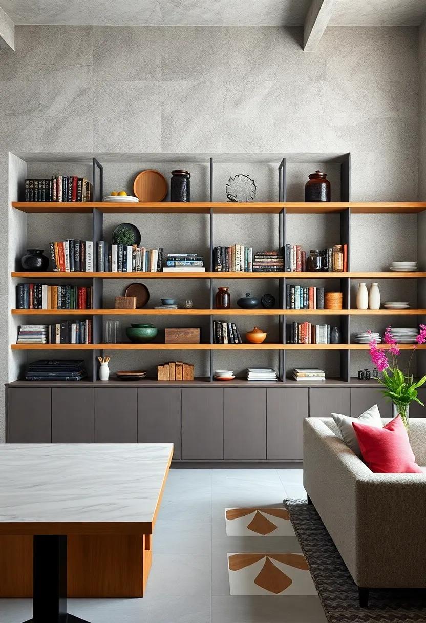 Shelving Featuring Curated Collections of Vintage Cookbooks Interspersed with Artisanal Jars