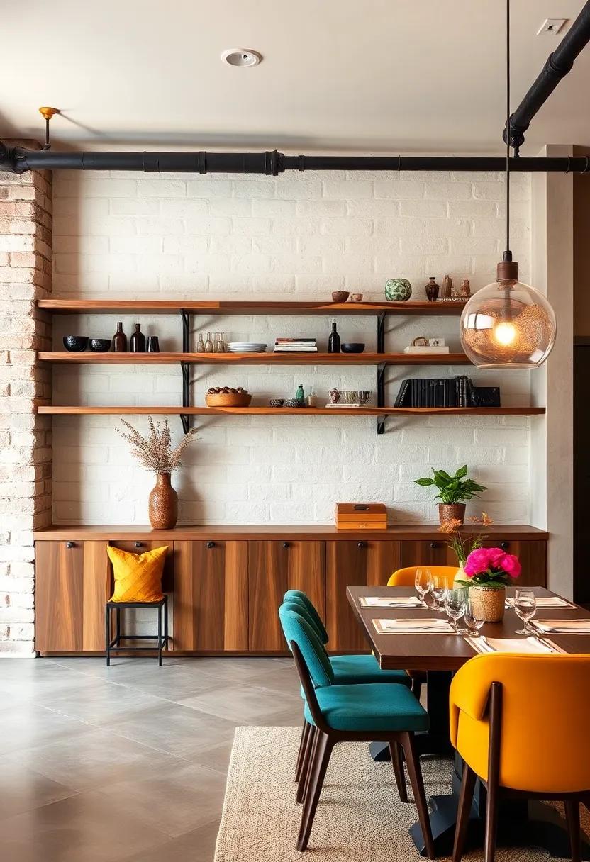 Industrial Style Open Shelves with Exposed Pipes and Raw Wood Planks for Urban Dining Spaces