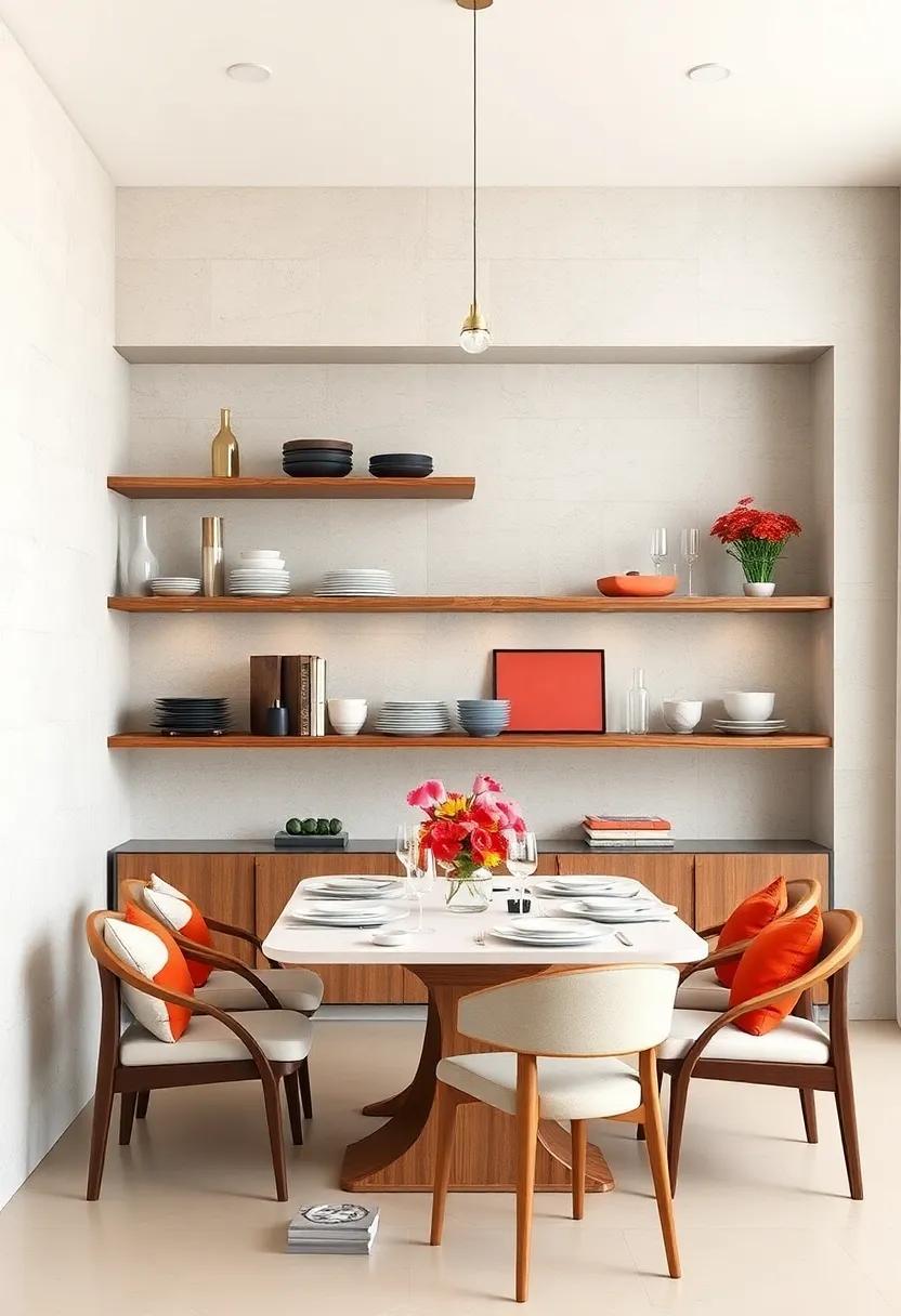 Floating Shelves Adorned with Minimalist Dinnerware and Sleek Glassware for Modern Elegance