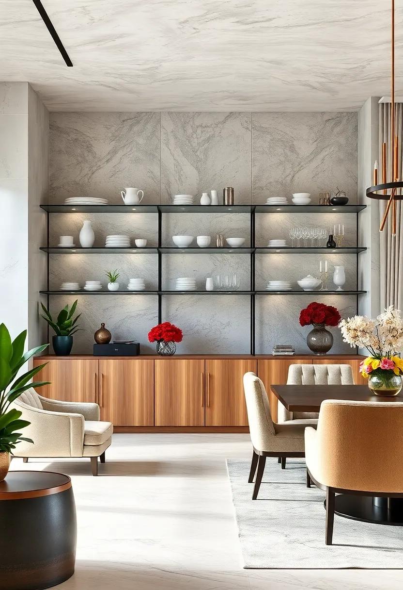 Elegant Glass Shelves Displaying Fine China and Crystal Décor for Sophisticated Dining Spaces