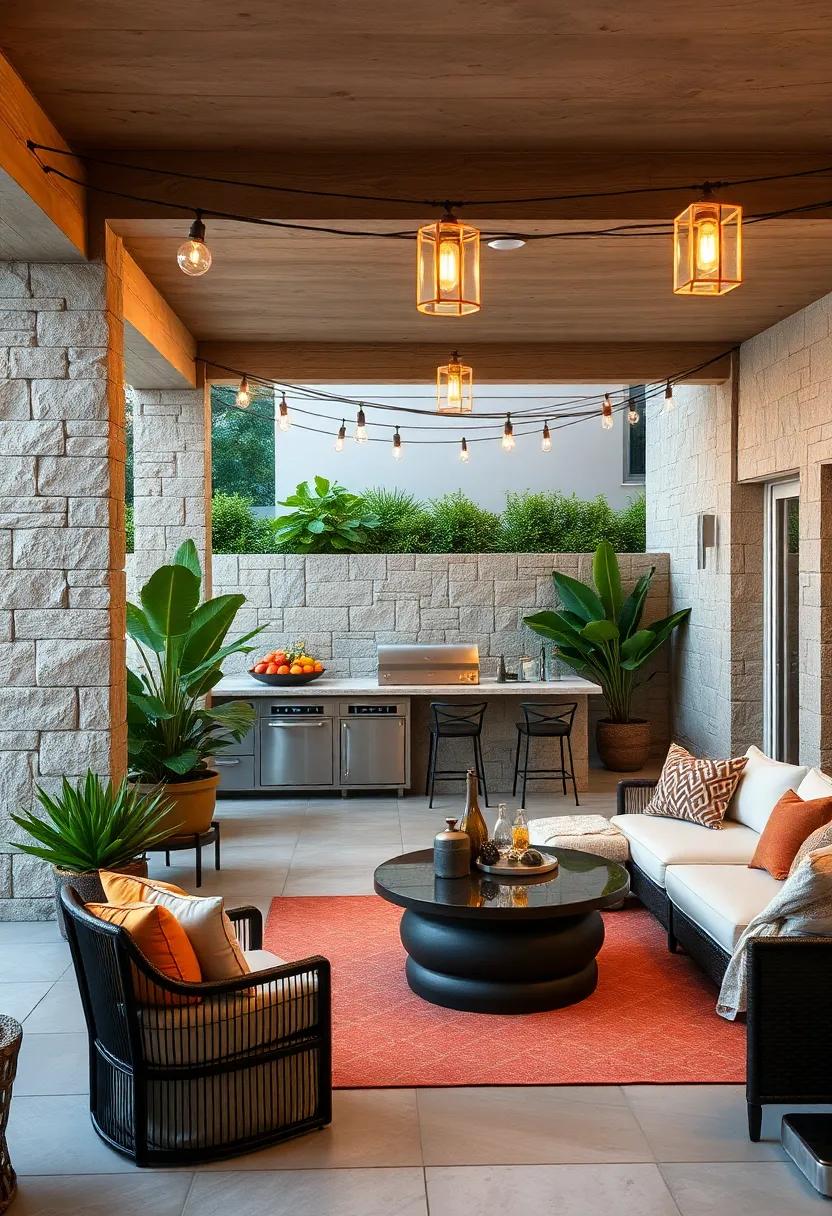 Ambient Lighting: Install string lights or lanterns to create a warm, inviting atmosphere for evening gatherings