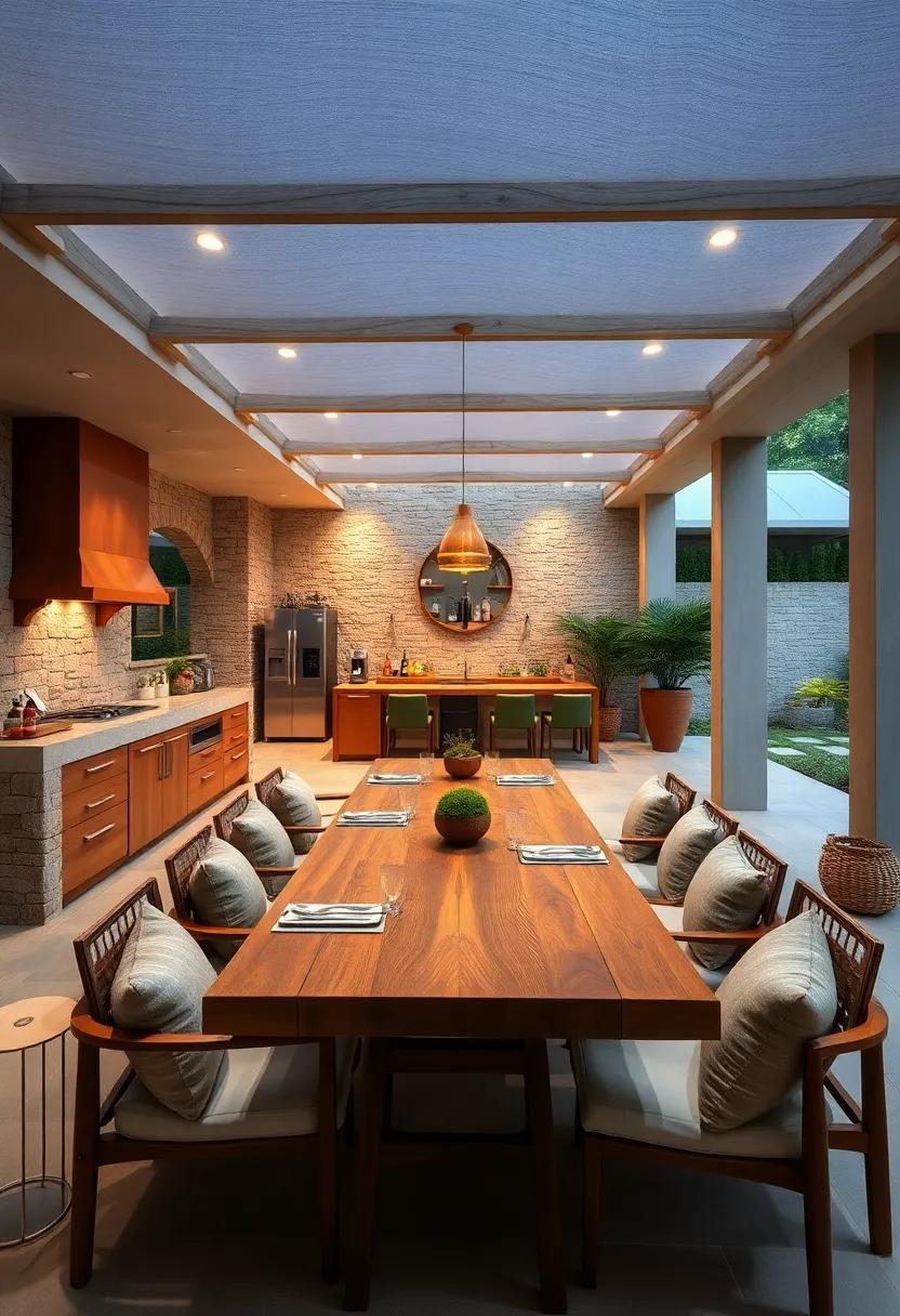 Al Fresco Dining Area:‌ Create a spacious dining area with ⁢a long, rustic wooden table that encourages lively gatherings and shared meals
