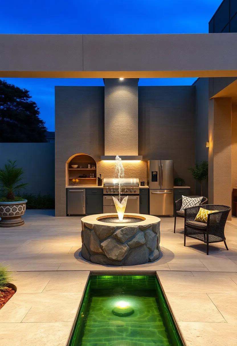 Water Feature: Incorporate a⁢ fountain or small pond nearby for a relaxing ambiance, enhancing your outdoor kitchen experience