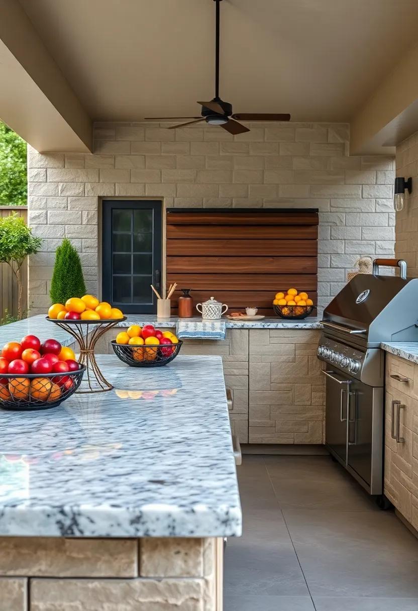 Capture the Lively Atmosphere of Outdoor Entertaining with Granite Counters Laden With Fresh Fruits and Grills