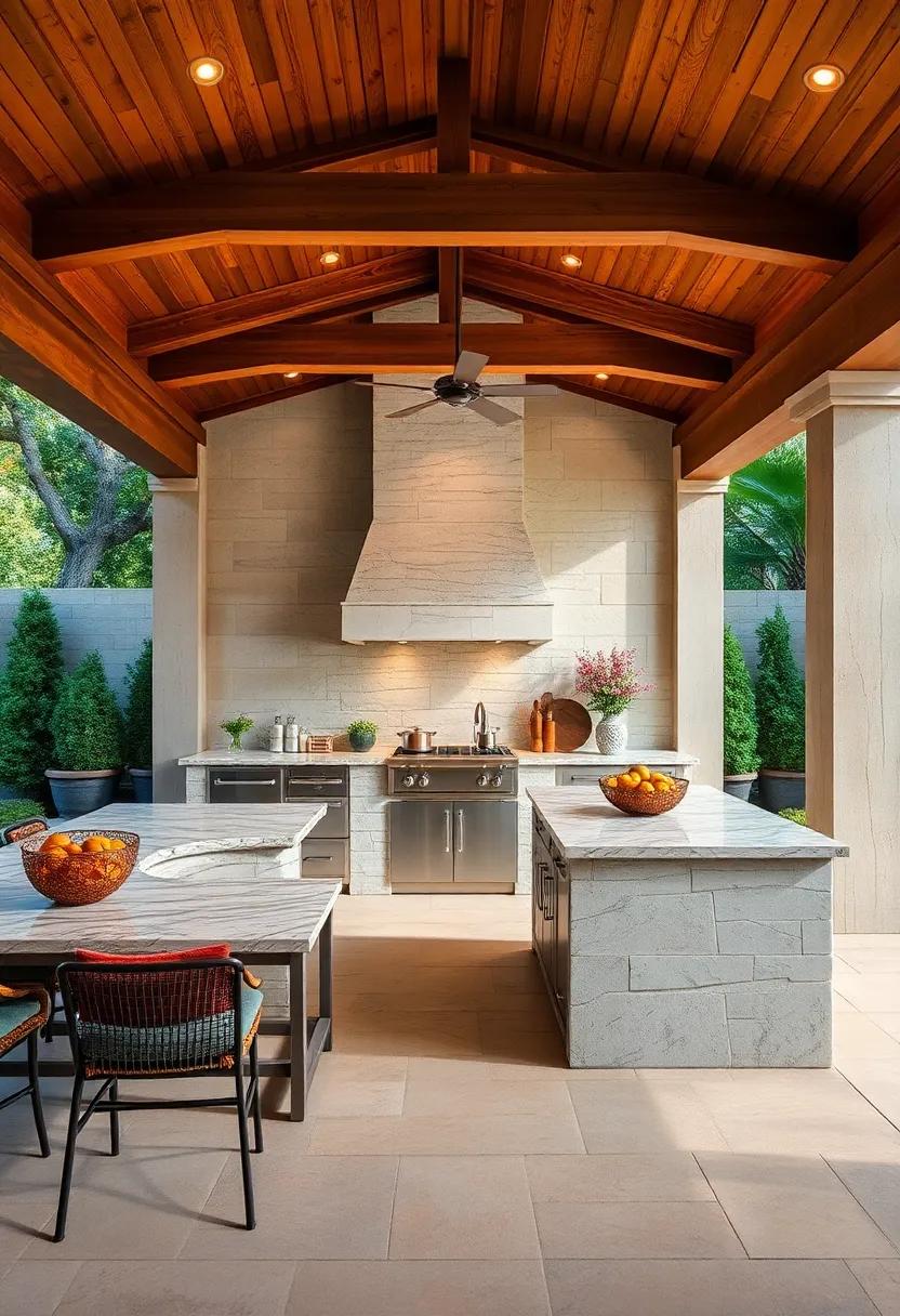 Feature the Practicality of Granite Islands Designed for Outdoor Cooking Gatherings with Built-In Ovens
