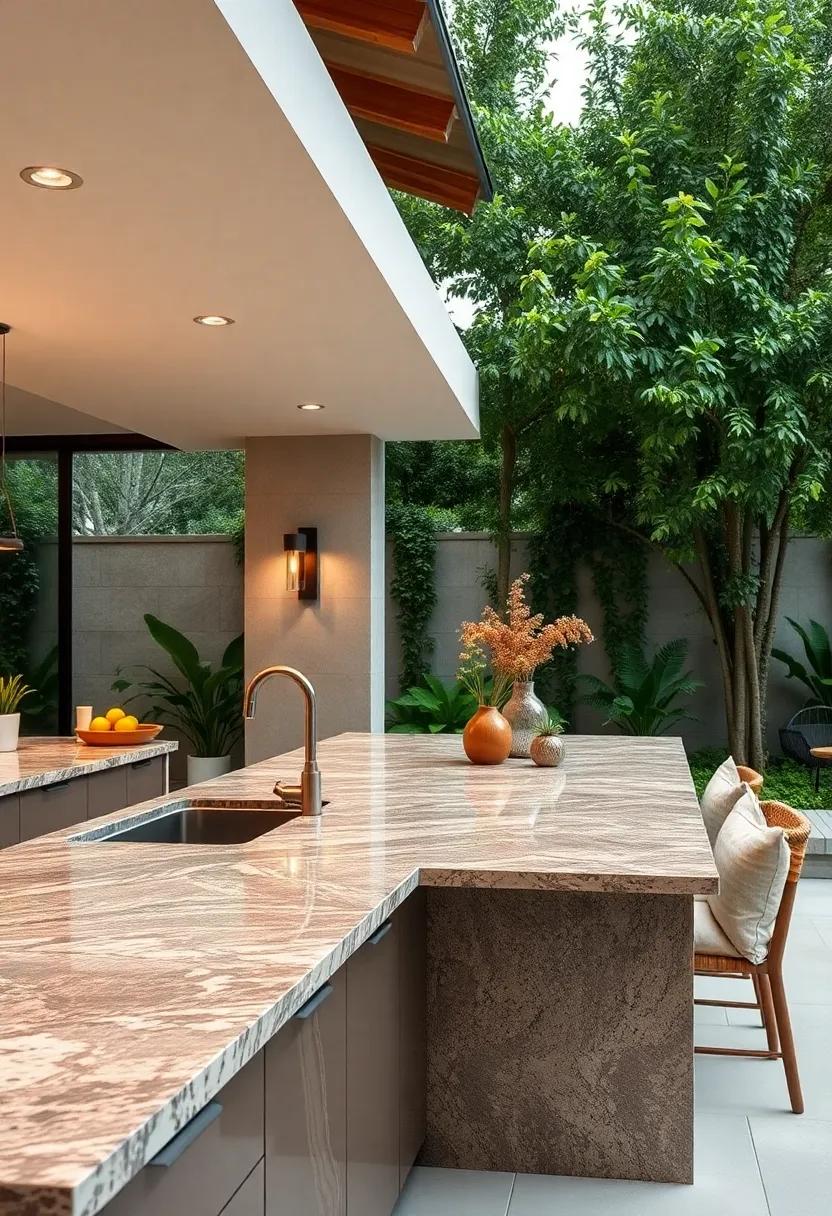 Reveal the Natural Veining Patterns of Various Granite Slabs Paired With Lush Garden Surroundings